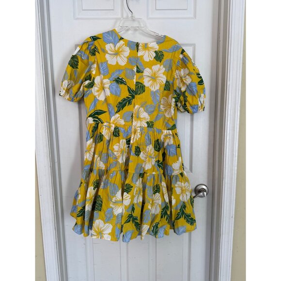 INA Yellow Tropical Floral Short sleeve V-neck Mini Dress Size Large - Picture 9 of 13